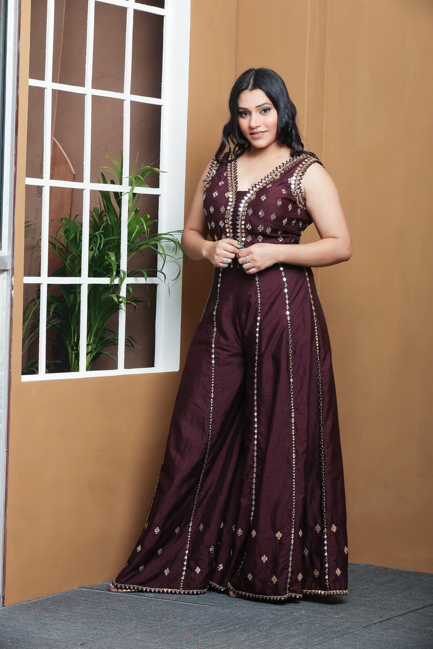 Regal Charm – Embellished Maroon Jumpsuit