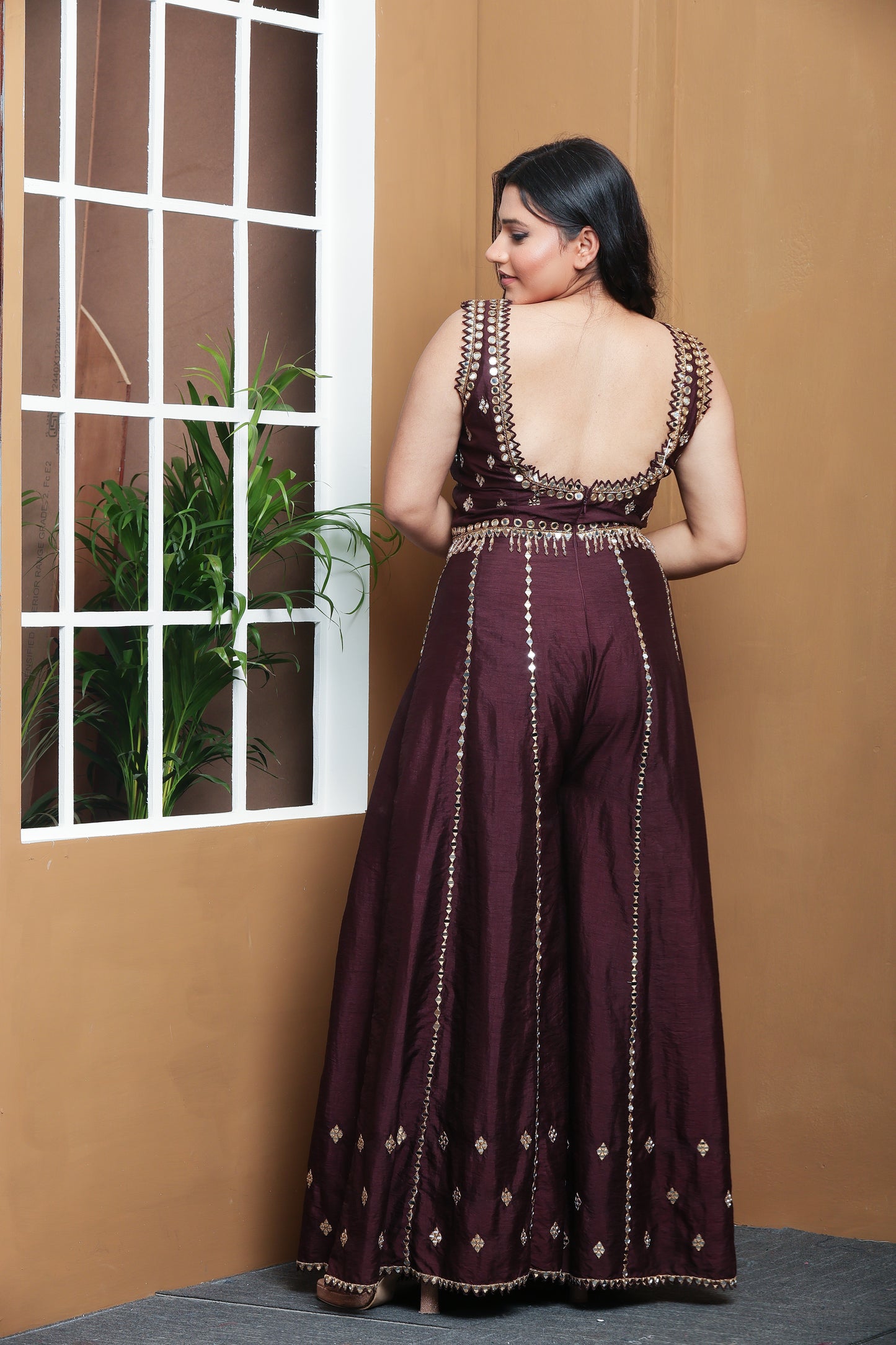 Regal Charm – Embellished Maroon Jumpsuit