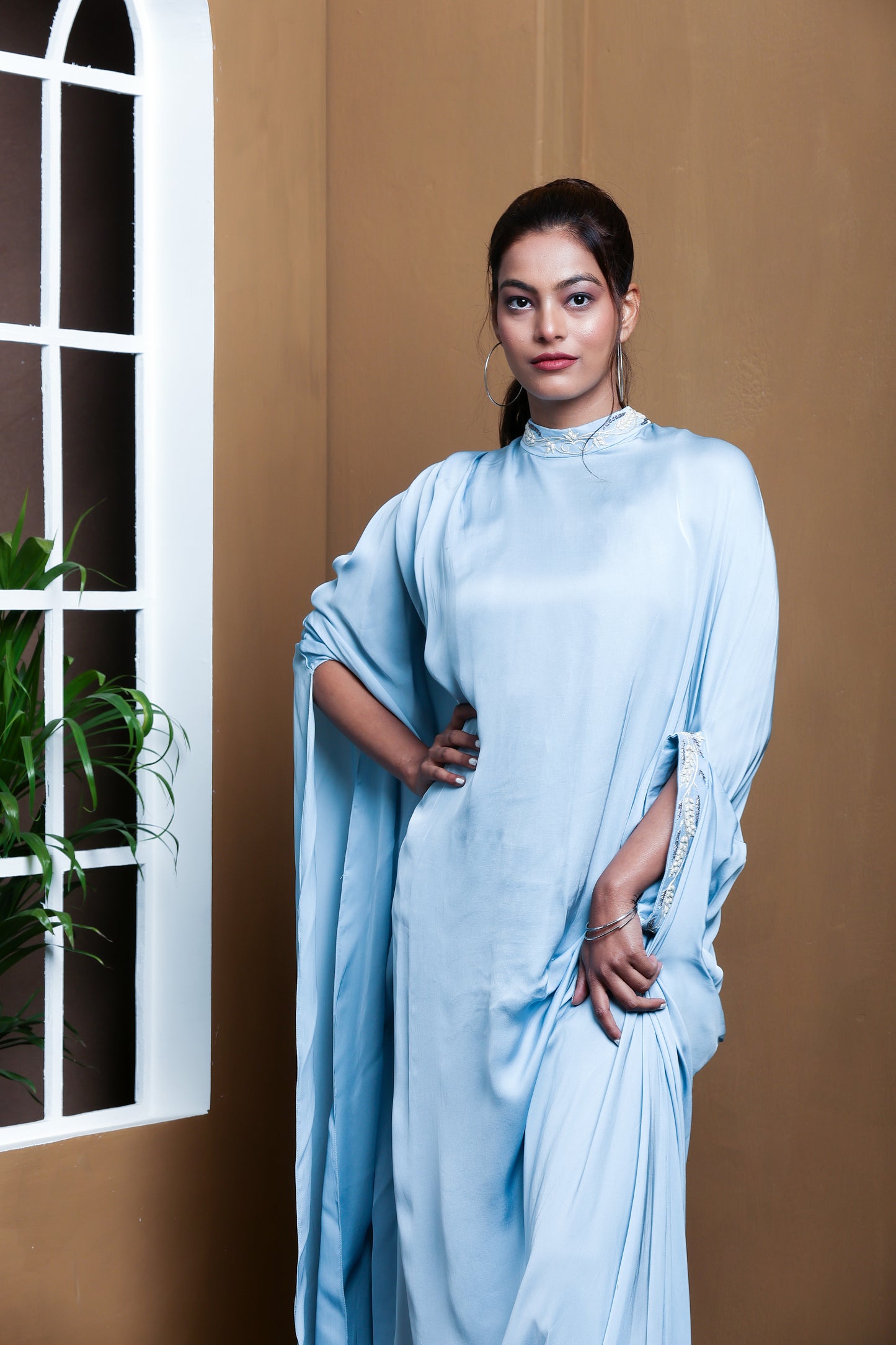 Sky Blue Draped Kaftan Gown