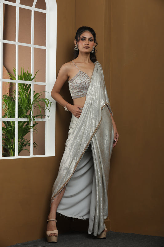 Silver Elegance – Contemporary Draped Saree