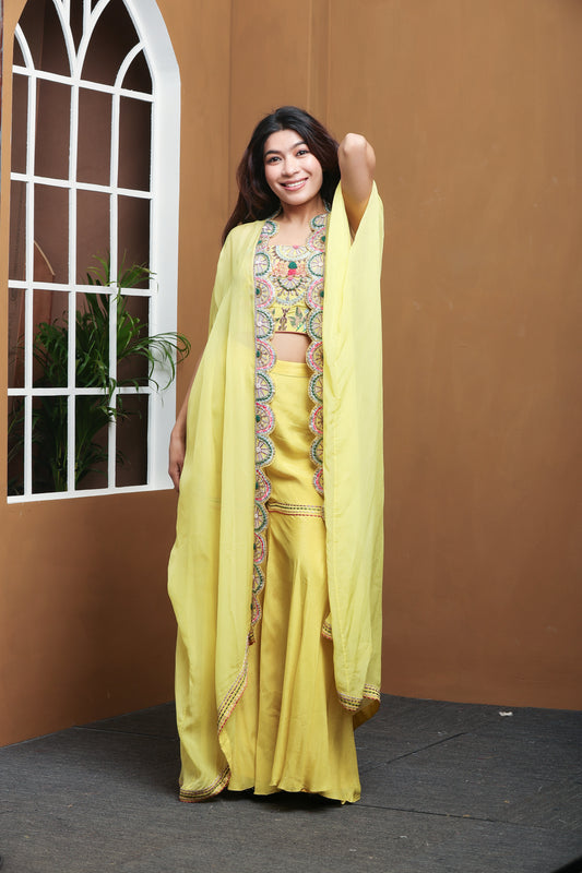 Sunshine Elegance: Handcrafted Yellow Sharara Set
