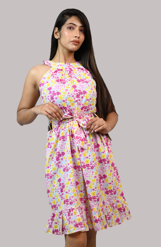 Floral Halter Neck Summer Dress